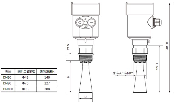 喇叭口雷達(dá)物位計(jì)RD705外形尺寸圖