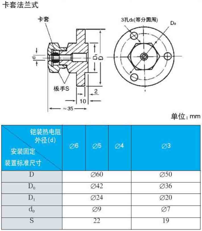 端面熱電阻卡套法蘭式安裝尺寸圖